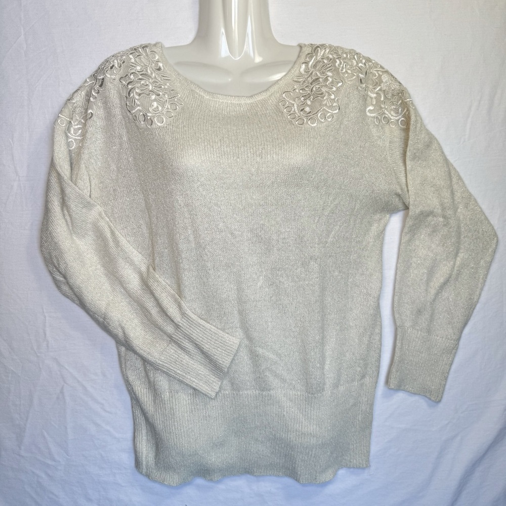 Medium Vintage ELLE knit sweater, metallic thread knit, boat neck A4Q24-6